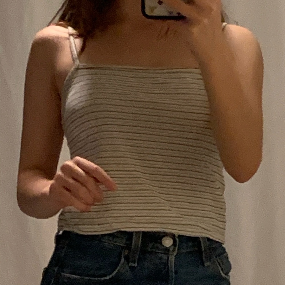 Blue, black, white striped tank top